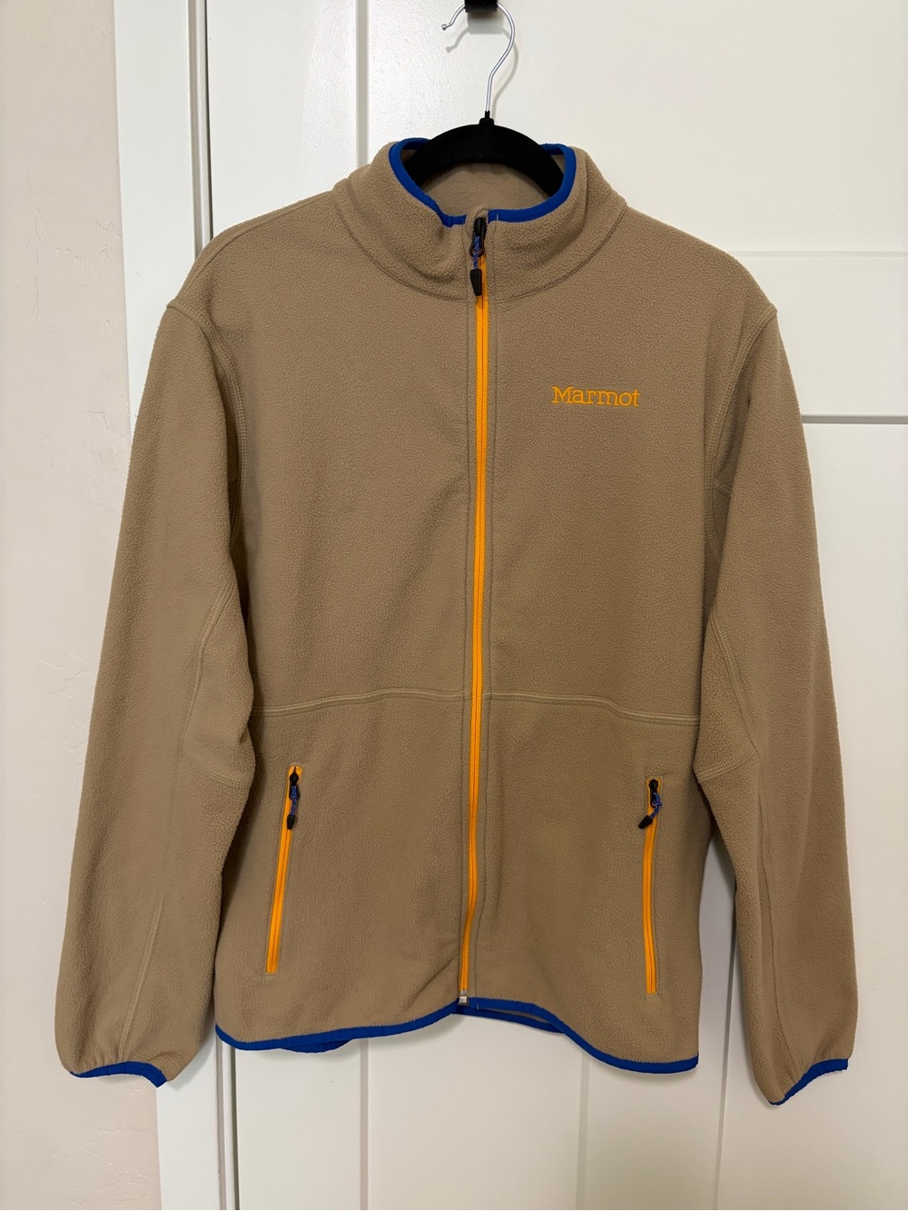 Marmot Rocklin Fleece Jacket Mens Size S Tan Blue Yellow Full Zip Outdoor